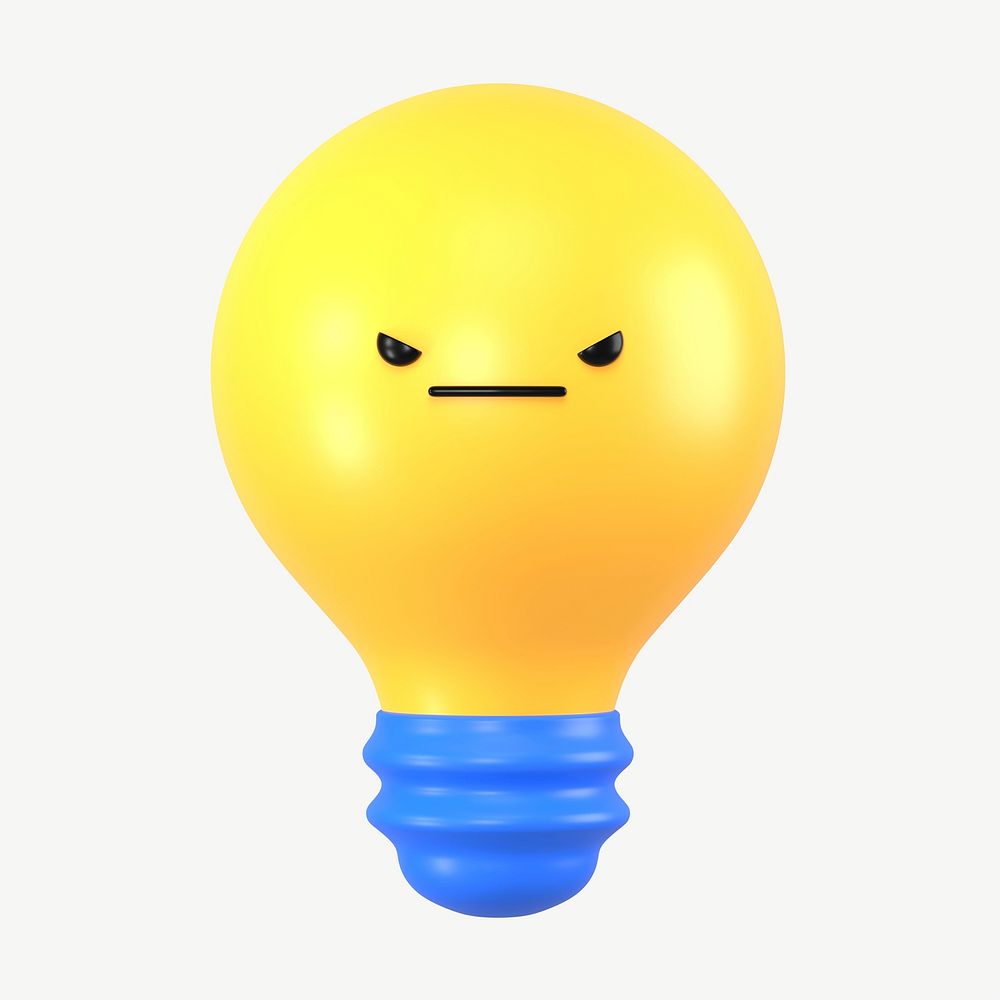 3D grumpy light bulb, emoticon illustration psd