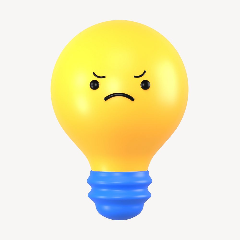 3D angry light bulb, emoticon illustration