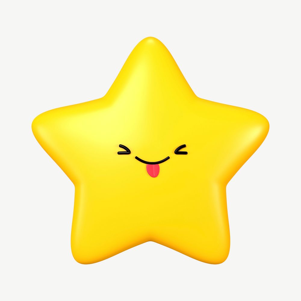 3d Playful Face Star, Emoticon 