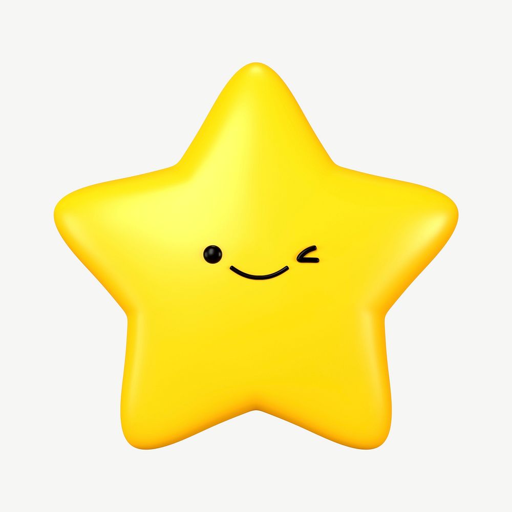 3D winking eyes star, emoticon illustration psd