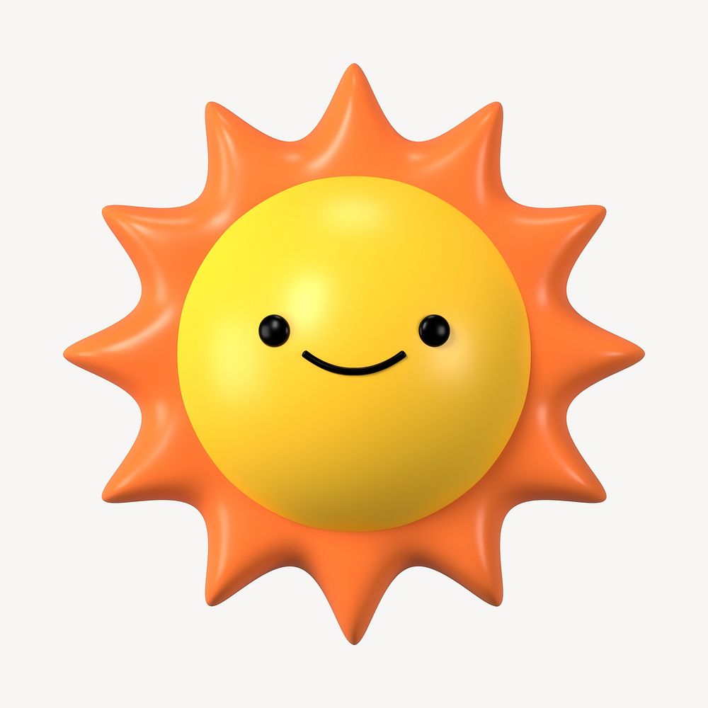 3D smiling sun, emoticon illustration