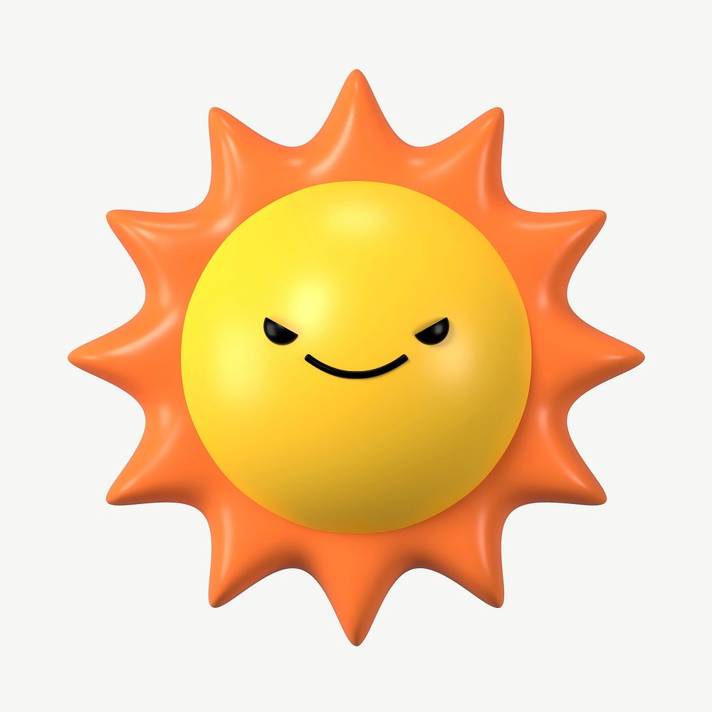 3D evil face sun, emoticon illustration psd