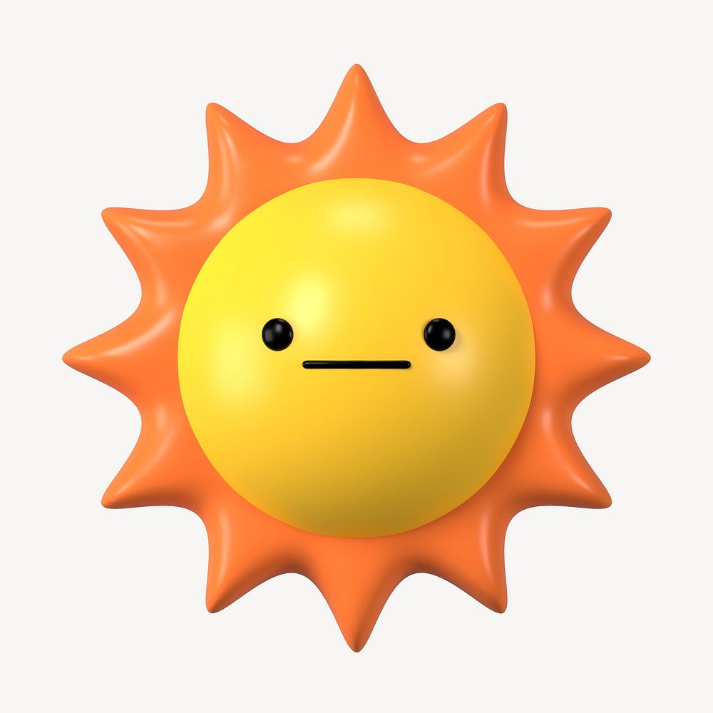 3D neutral face sun, emoticon illustration
