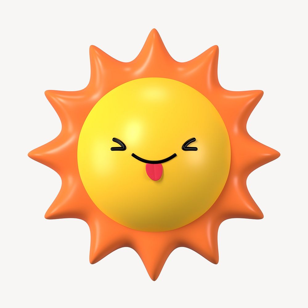 3D playful face sun, emoticon illustration