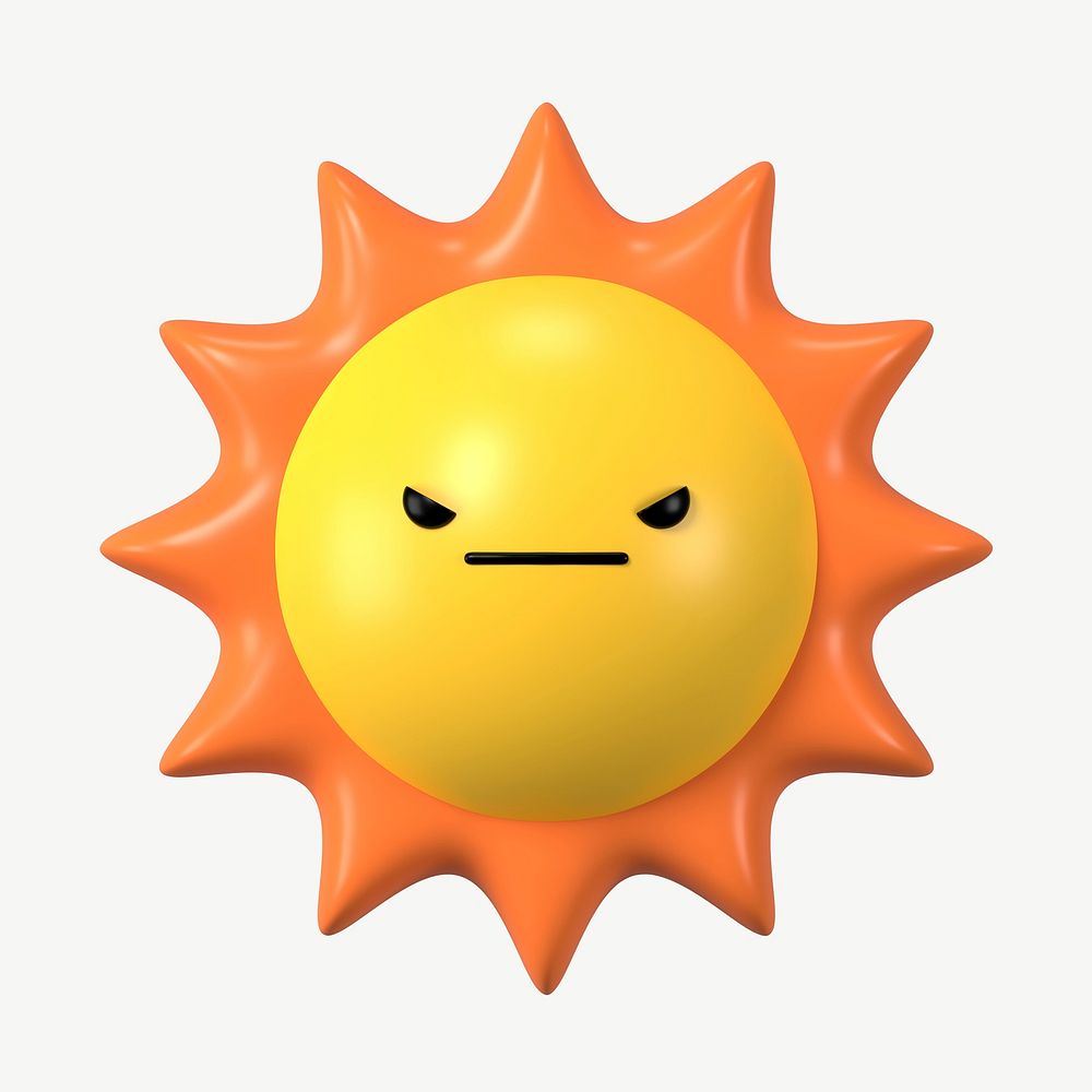 3D grumpy sun, emoticon illustration psd