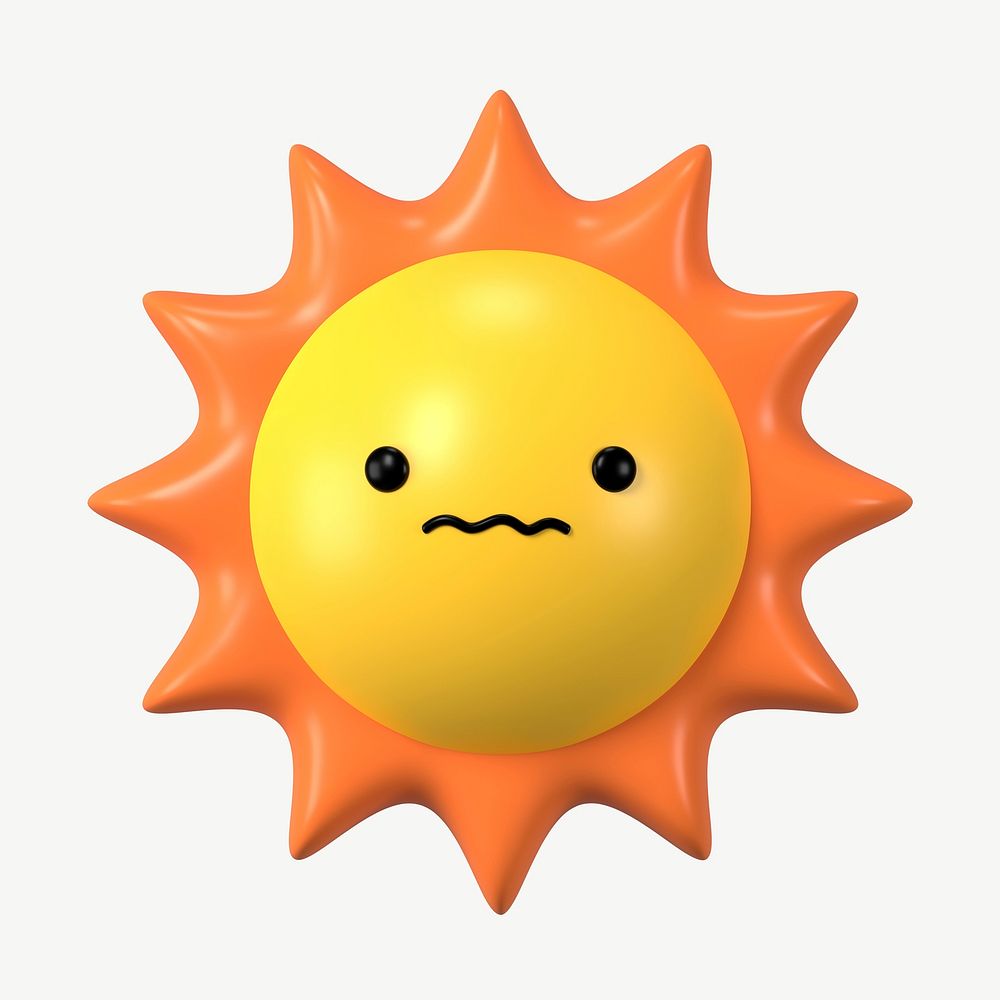 3D scared sun, emoticon illustration psd