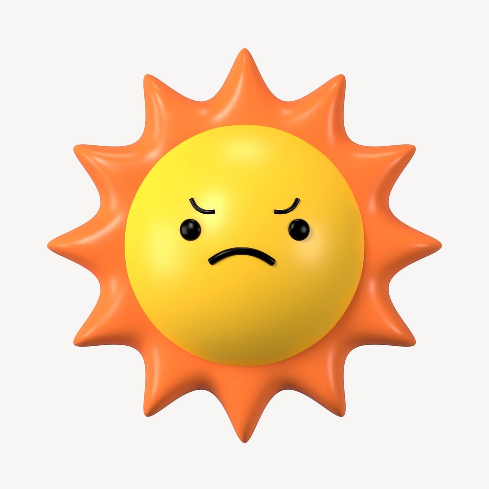 3D grumpy sun, emoticon illustration