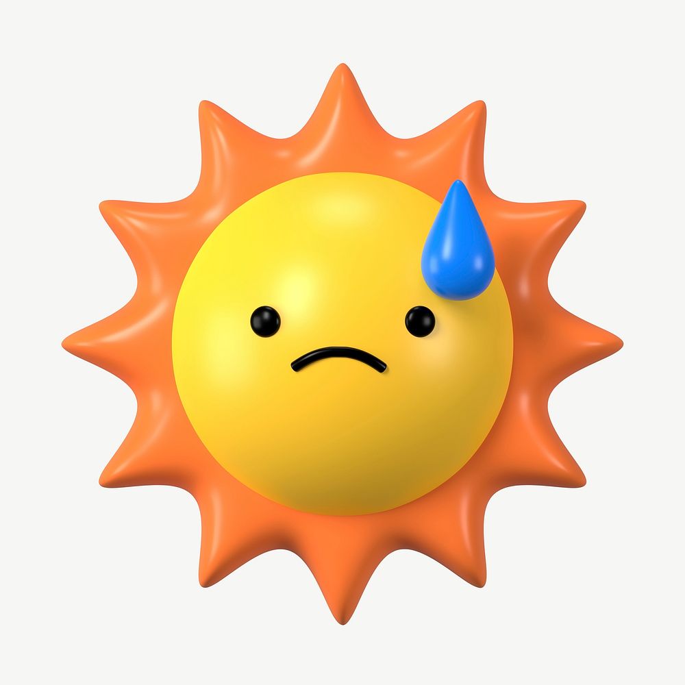 3D sweat sun, emoticon illustration psd