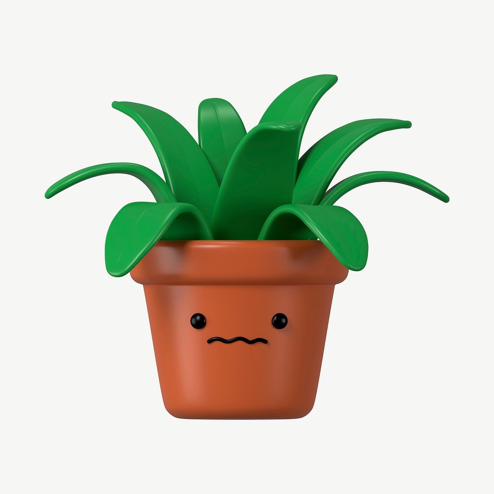 3D scared potted plant, emoticon illustration psd