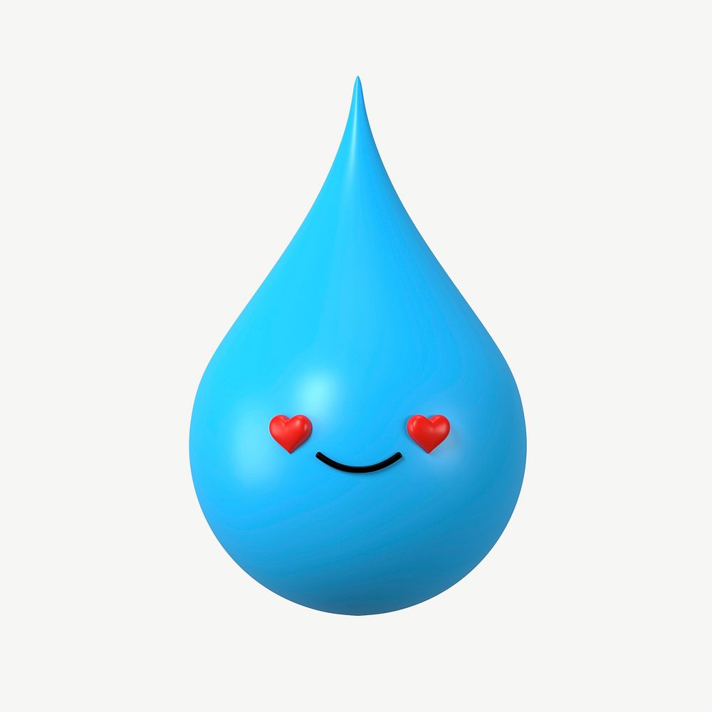 3D in love blue water drop, emoticon illustration psd