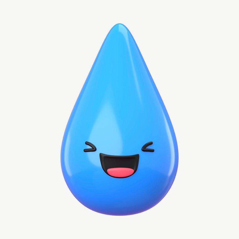 3D smiling blue water drop, emoticon illustration psd