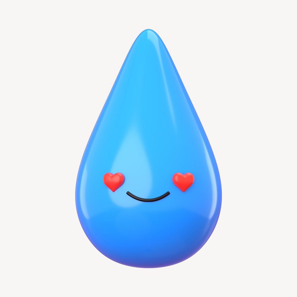 3D in love blue water drop, emoticon illustration