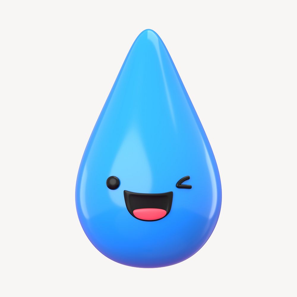 3D winking eyes blue water drop, emoticon illustration
