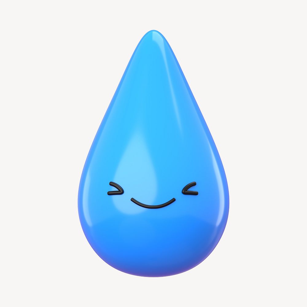 3D winking eyes blue water drop, emoticon illustration