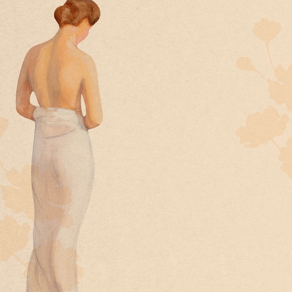 Vintage woman background, flower shadow border