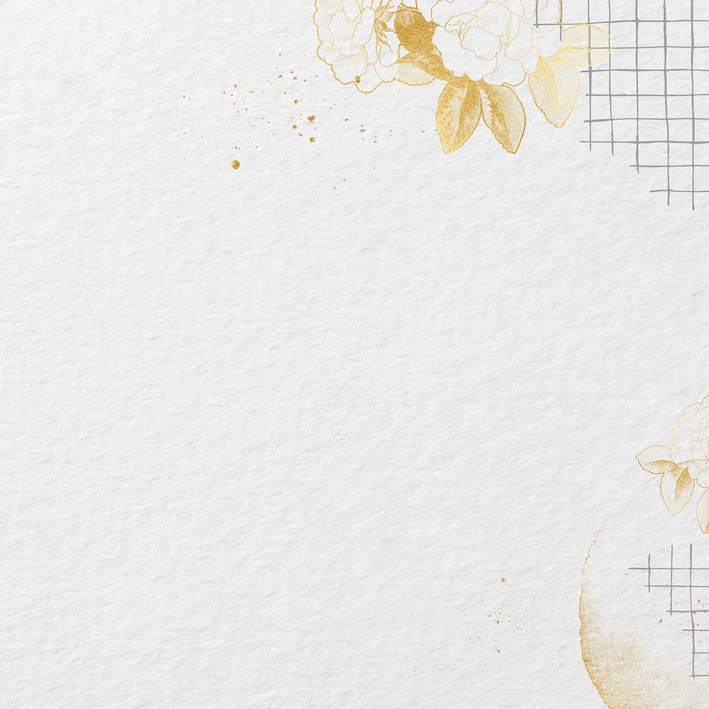 White paper textured background, gold flower border