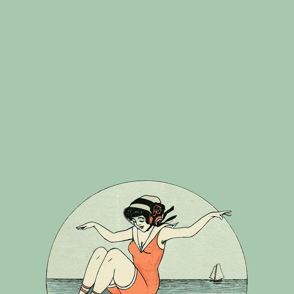 Vintage Summer woman background, green design