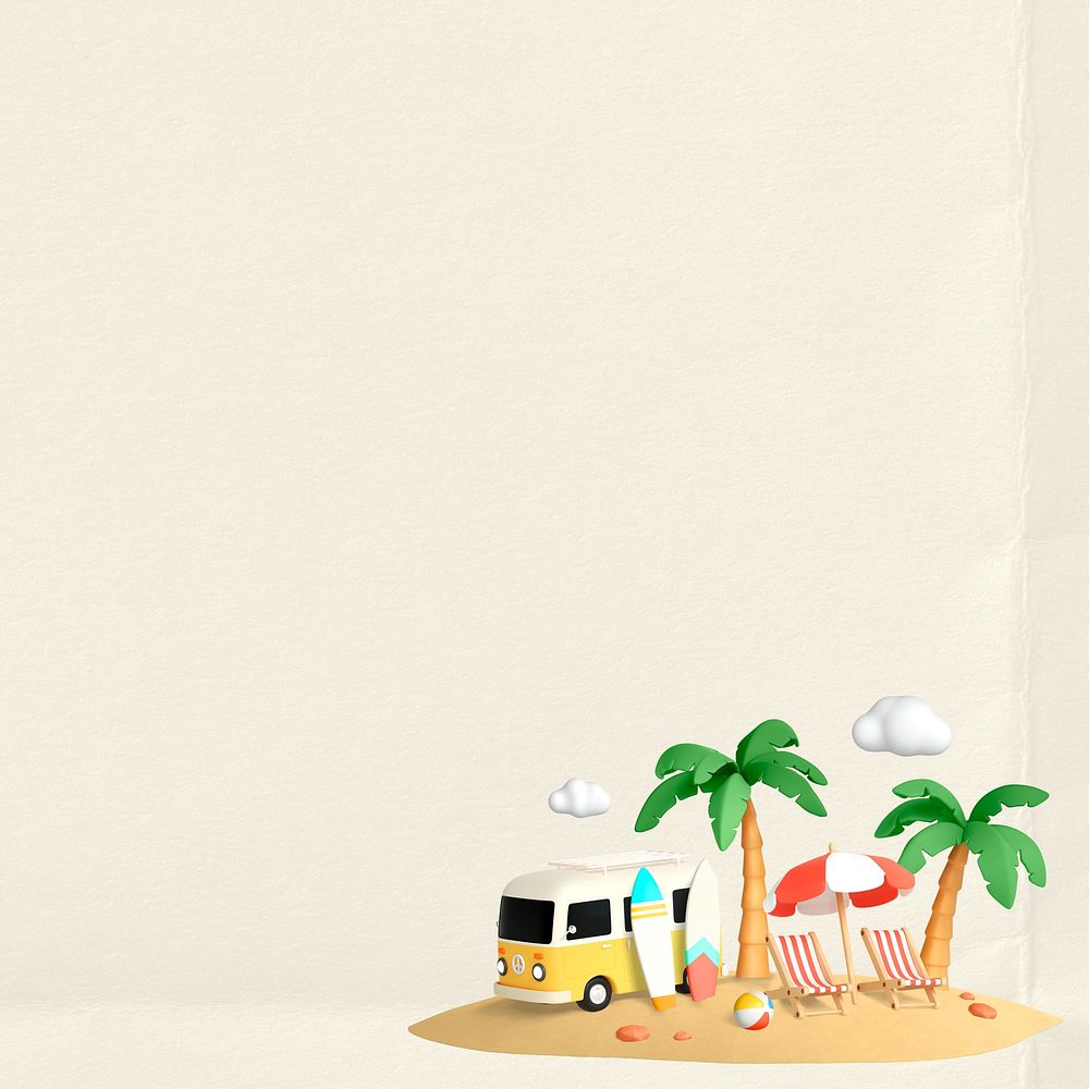 Tropical Summer frame background, 3D illustration