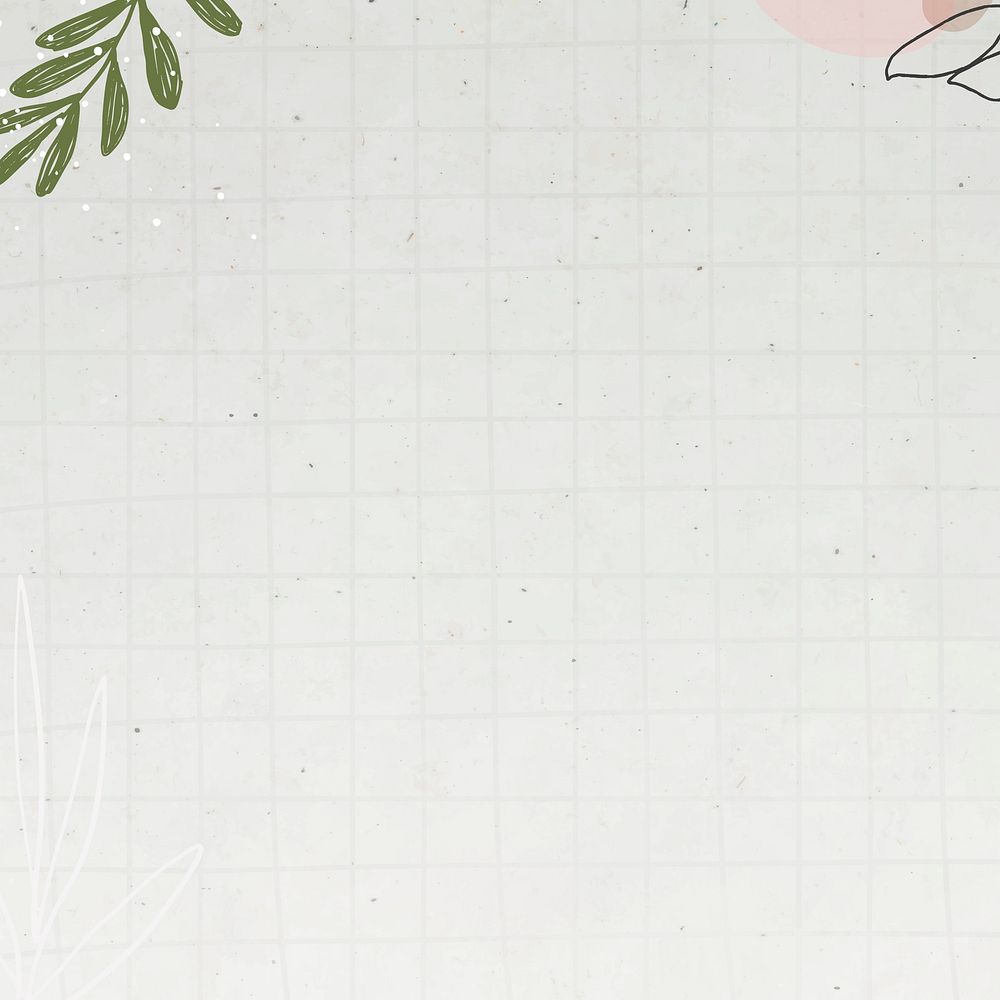 Off-white grid background, botanical border