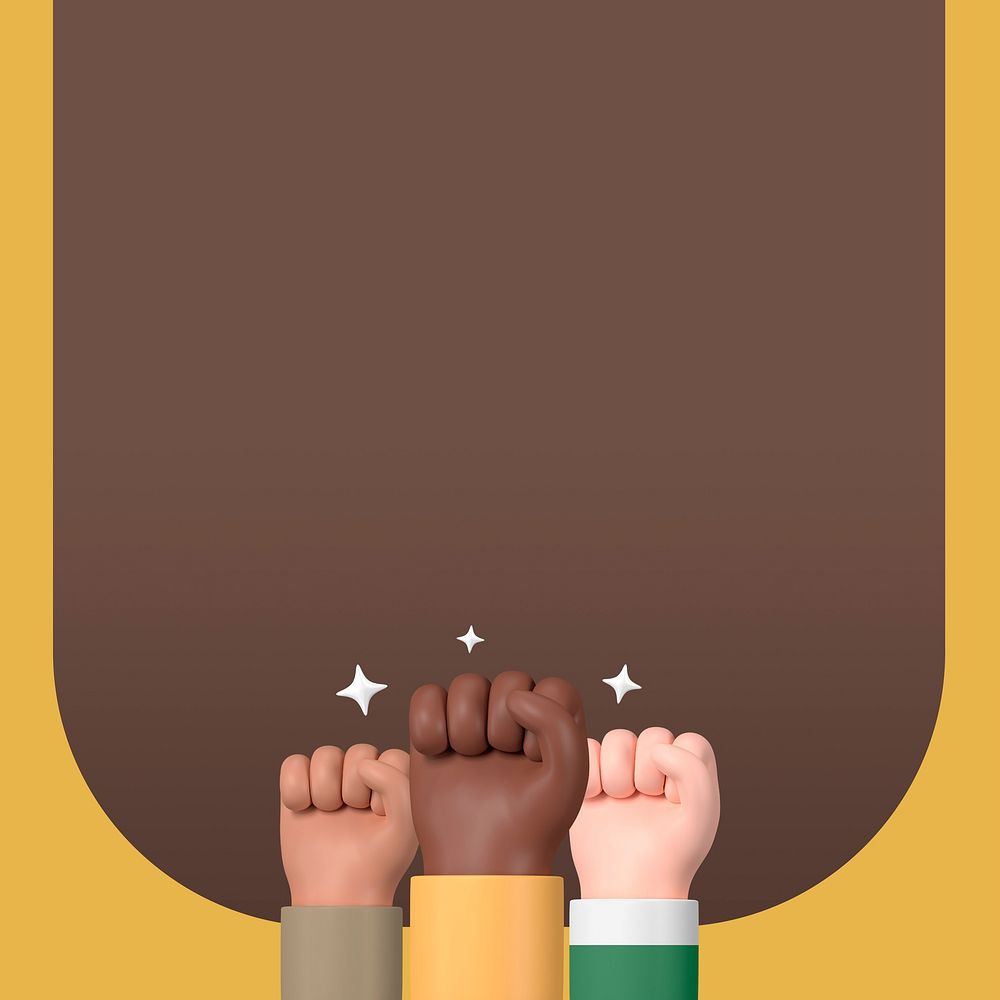 Diverse raised fists background, brown frame design