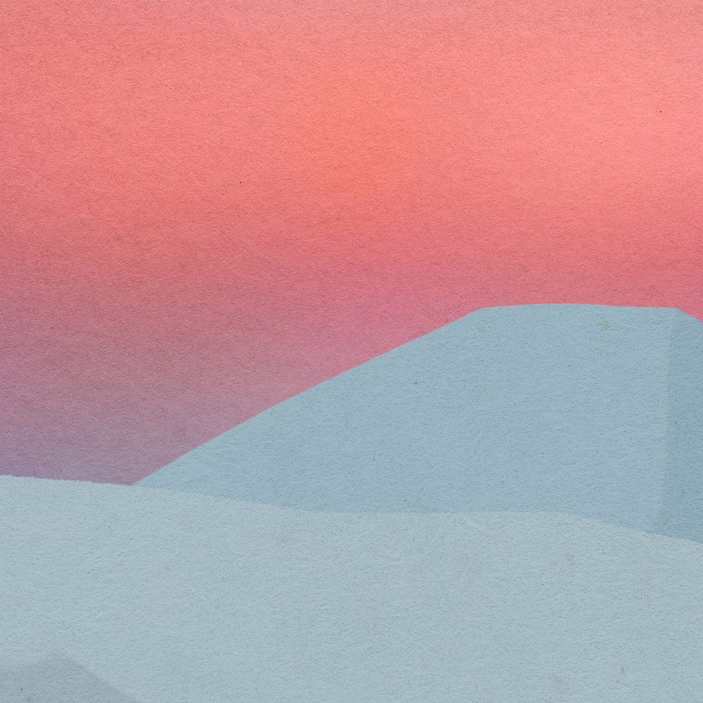 Pink gradient sky background, mountain border