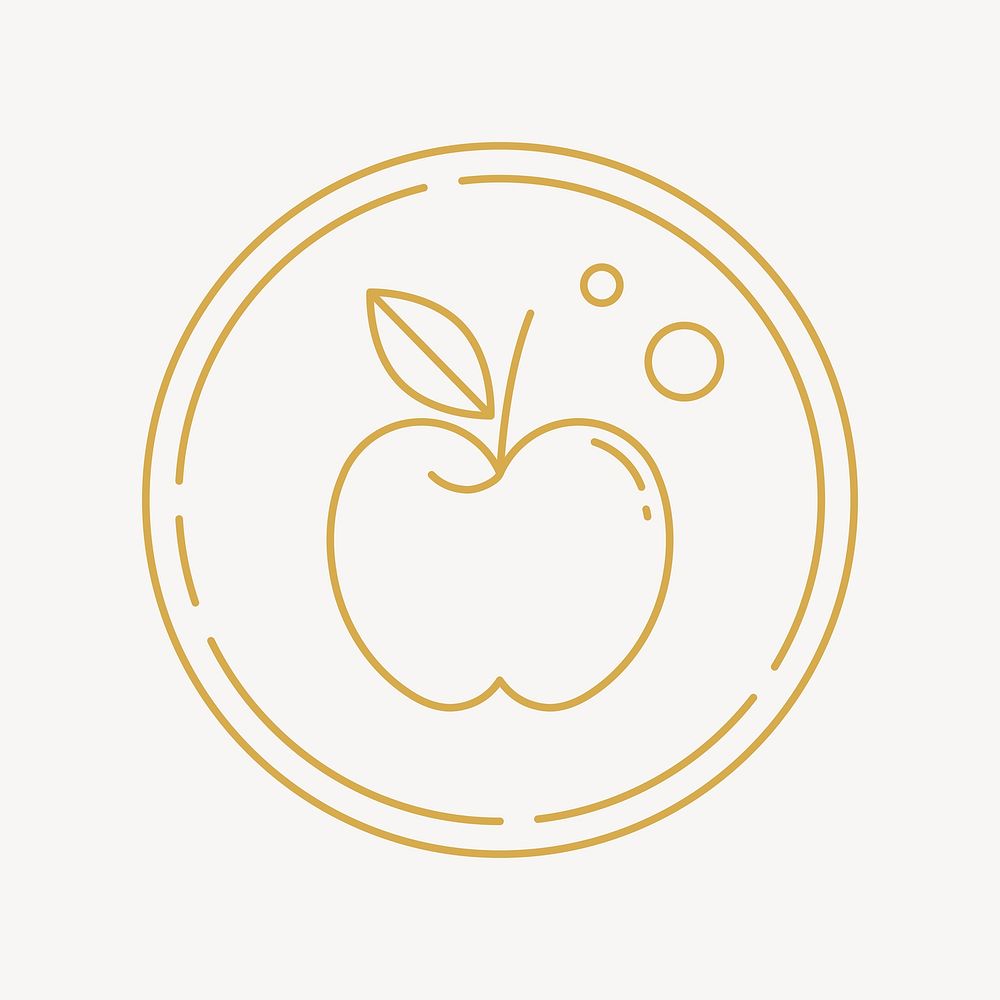 Apple icon badge, health & wellness line art illustration vector