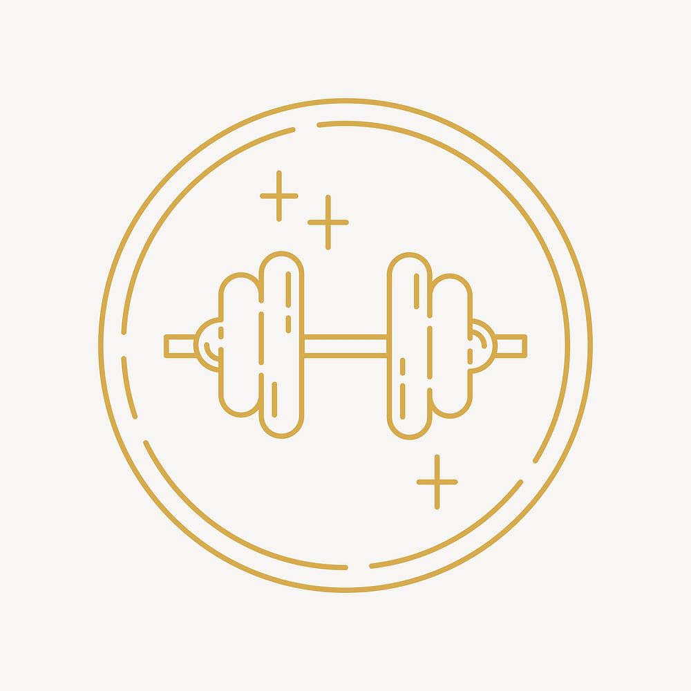 Dumb bell icon badge, health & wellness line art illustration vector