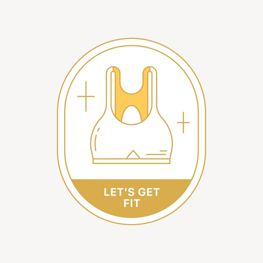 Let's get fit logo badge, gold line art design psd