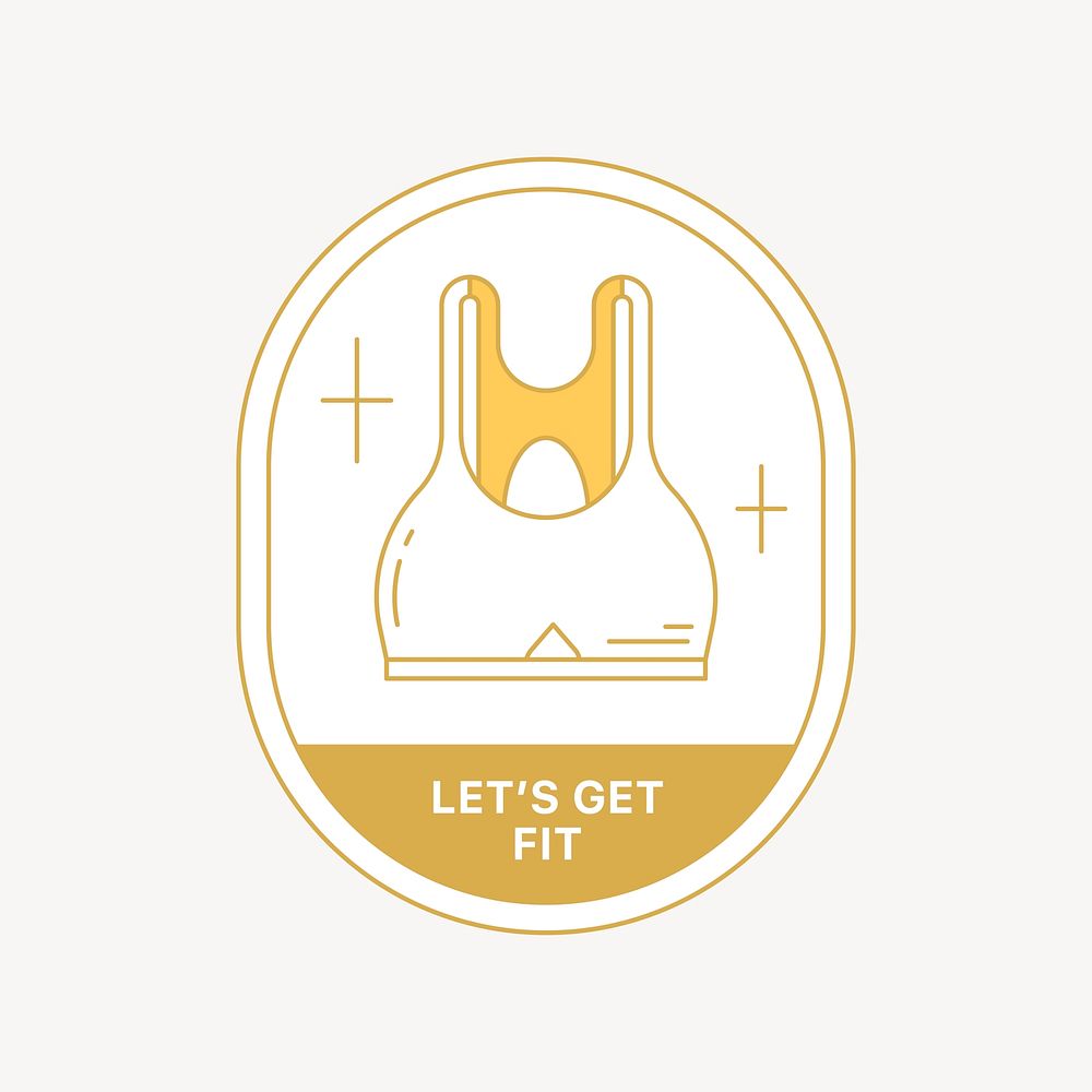 Let's get fit logo badge, gold line art design vector