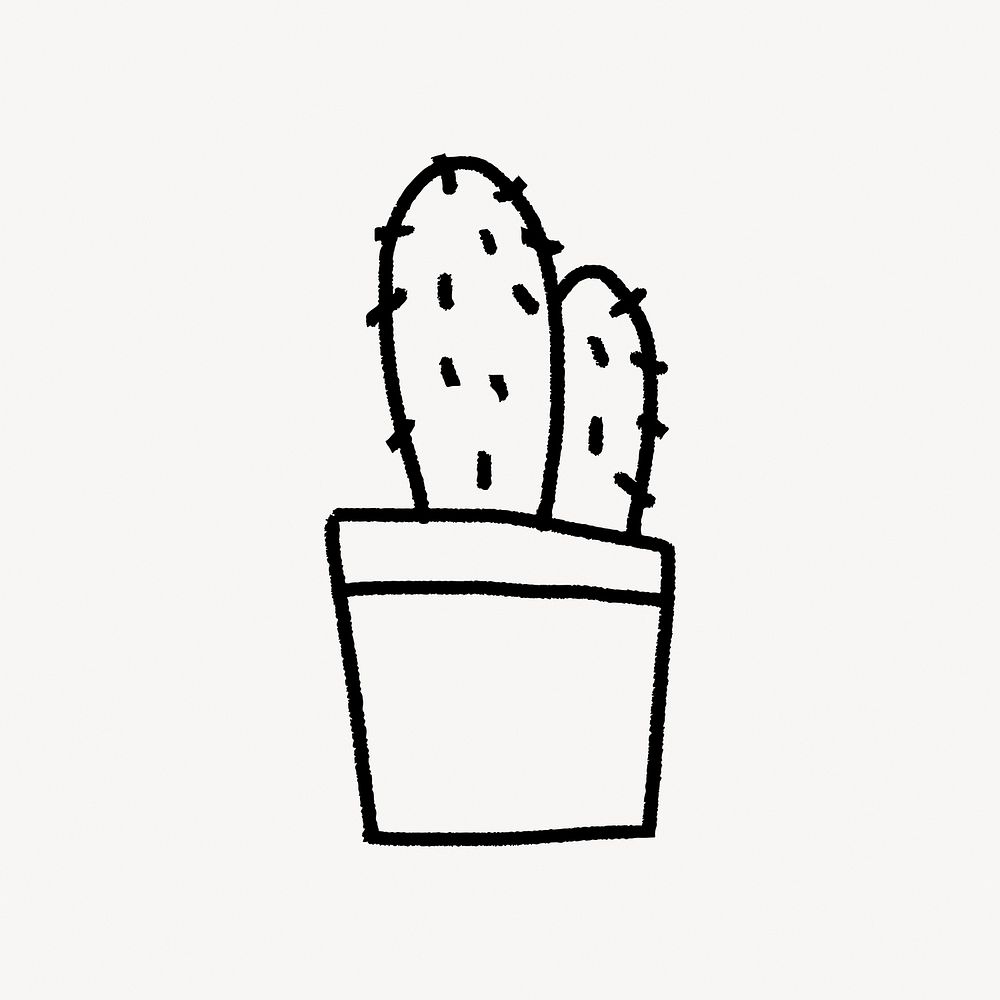 Cactus doodle collage element vector