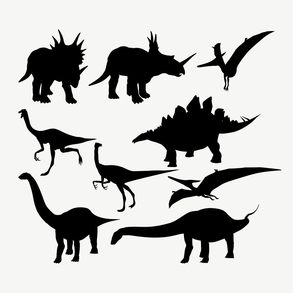 Dinosaur silhouette set clipart illustration psd. Free public domain CC0 image.