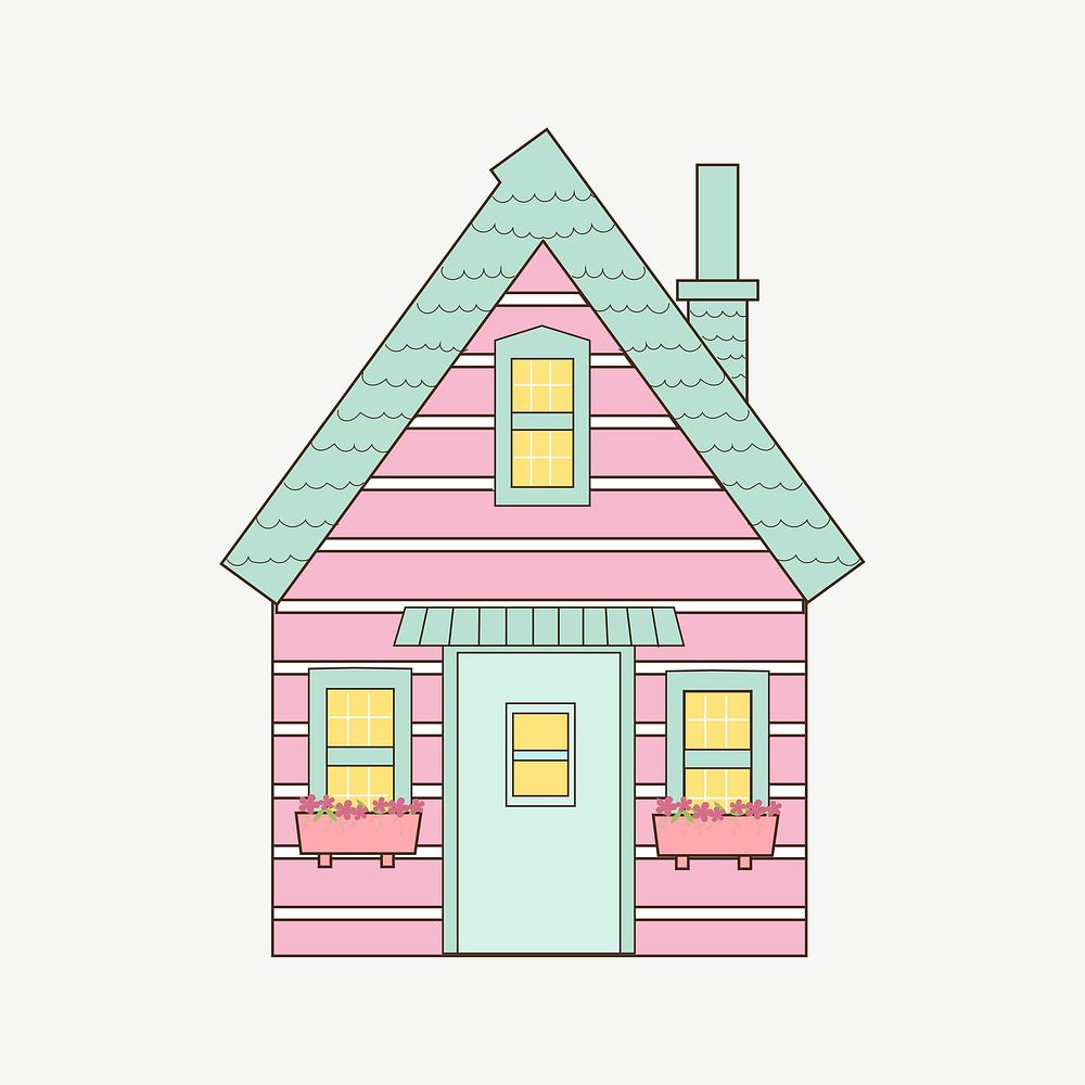 Pink farmhouse clipart illustration psd. Free public domain CC0 image.