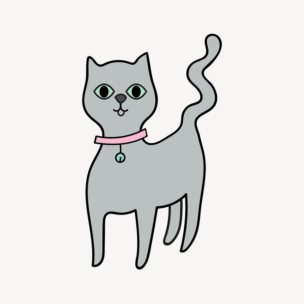 Gray cat illustration. Free public domain CC0 image.
