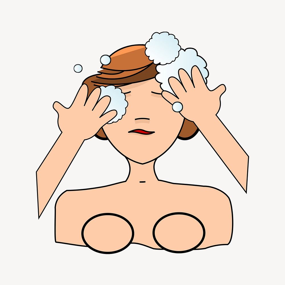 Woman washing hair illustration. Free public domain CC0 image.