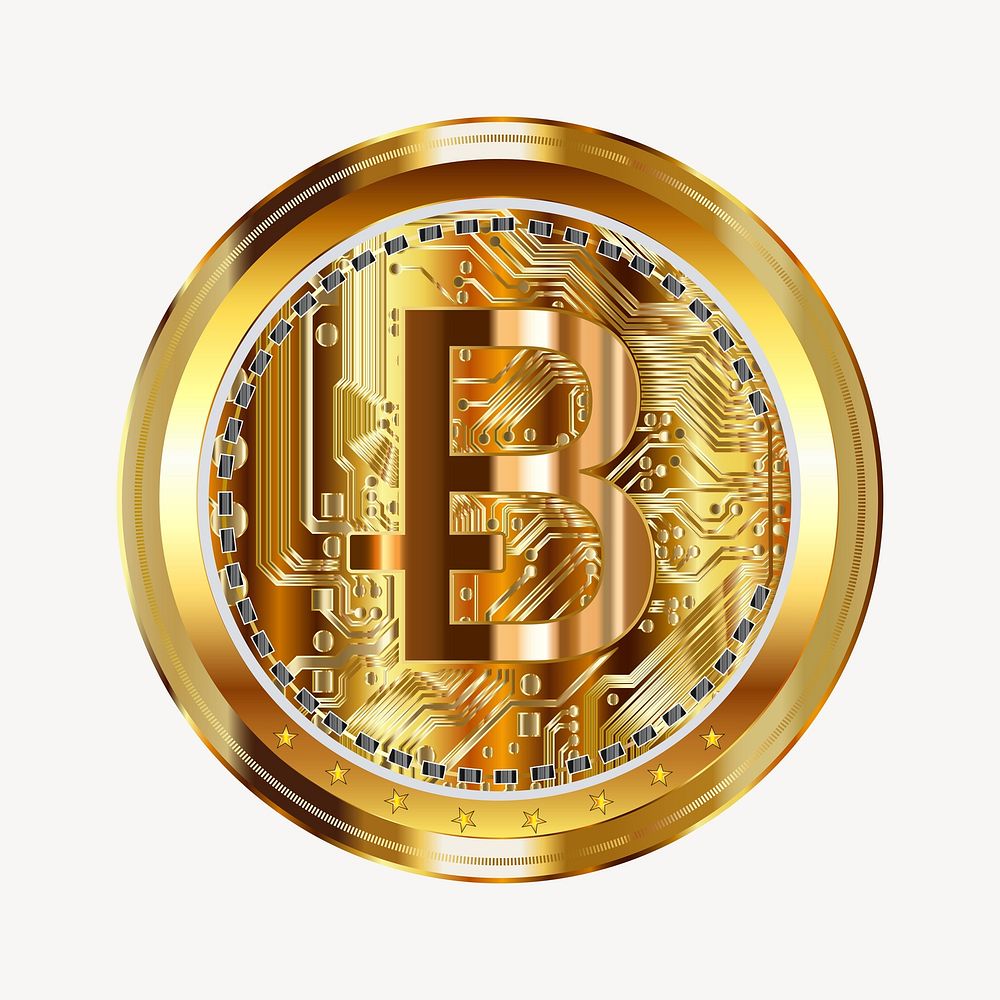 Gold bitcoin clipart. Free public domain CC0 image.