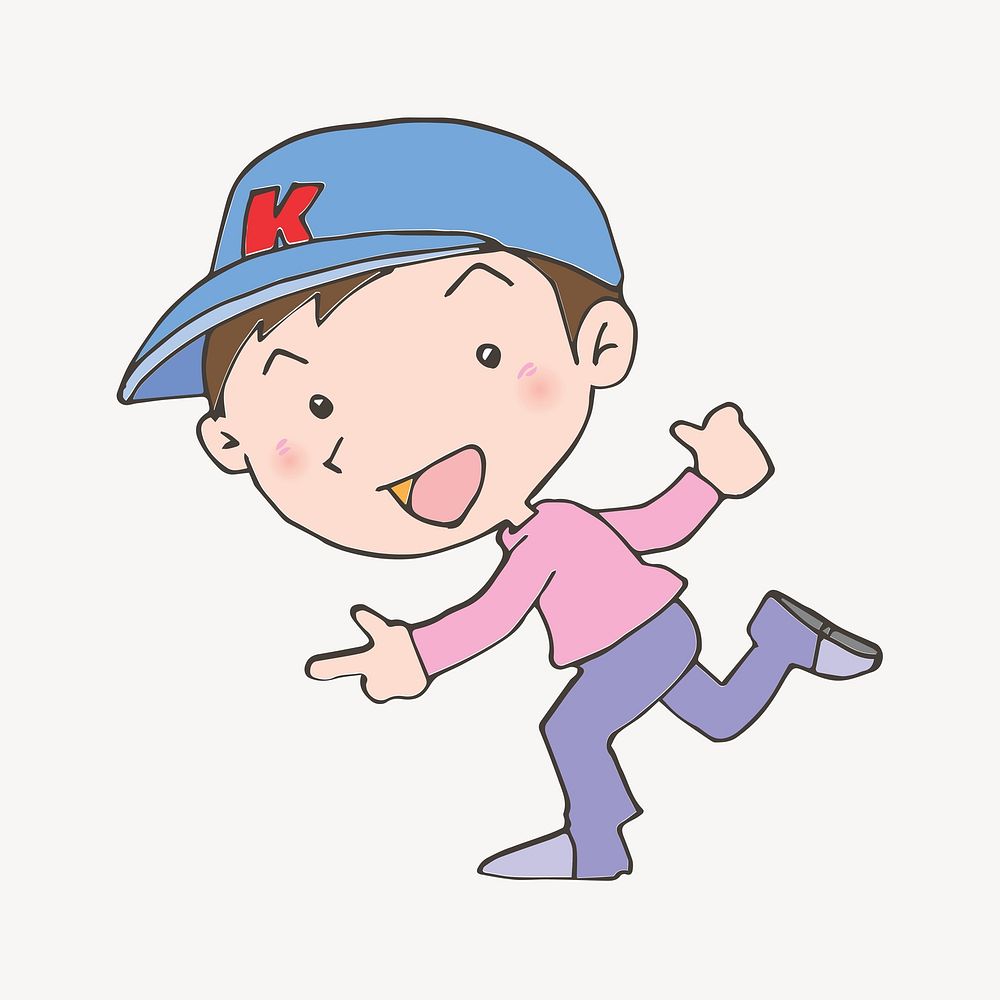 Running boy cartoon clip art vector. Free public domain CC0 image.