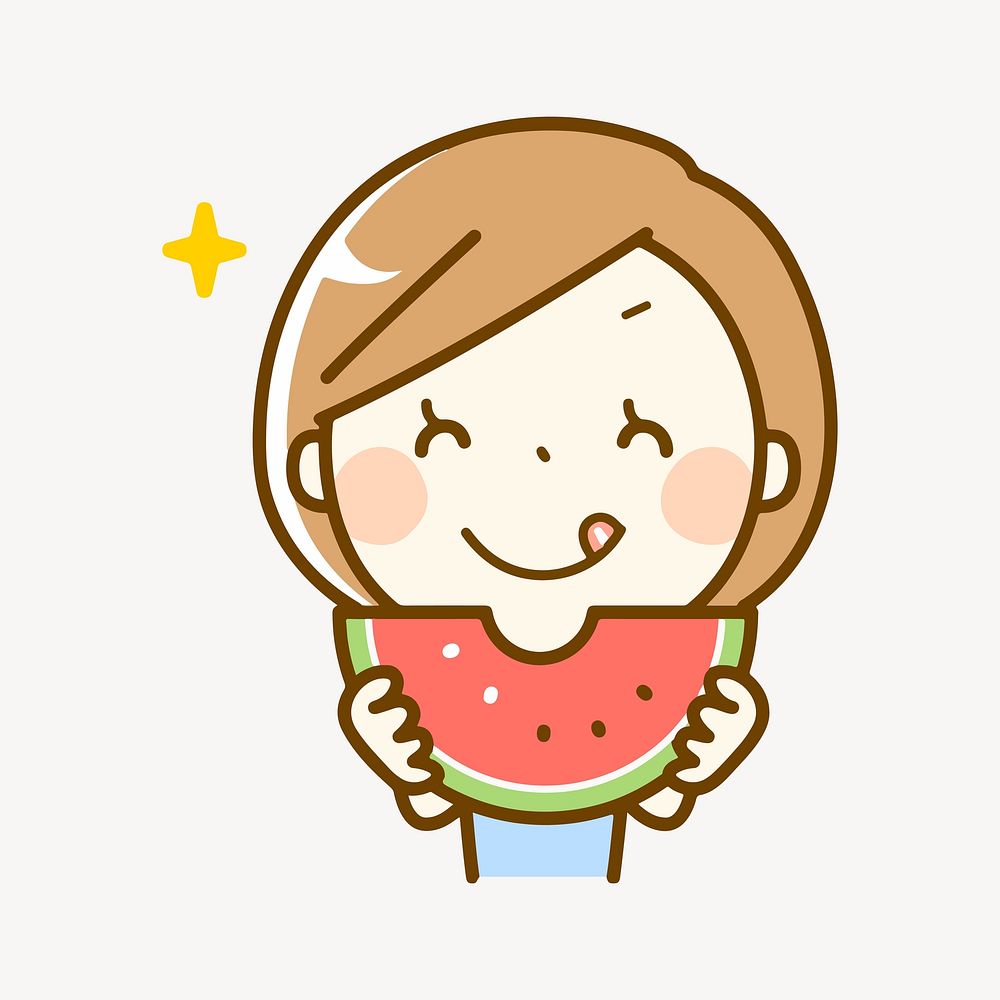 Woman eating watermelon clip art vector. Free public domain CC0 image.