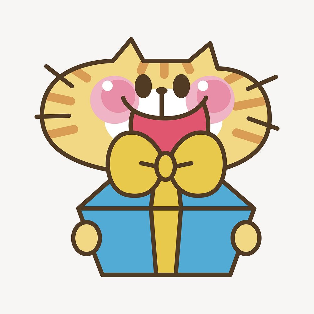 Cat holding gift clip art vector. Free public domain CC0 image.