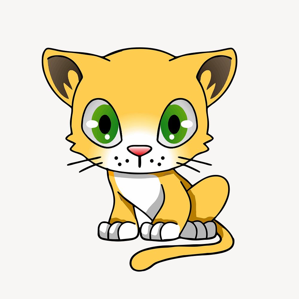 Yellow cat cartoon clip art vector. Free public domain CC0 image.