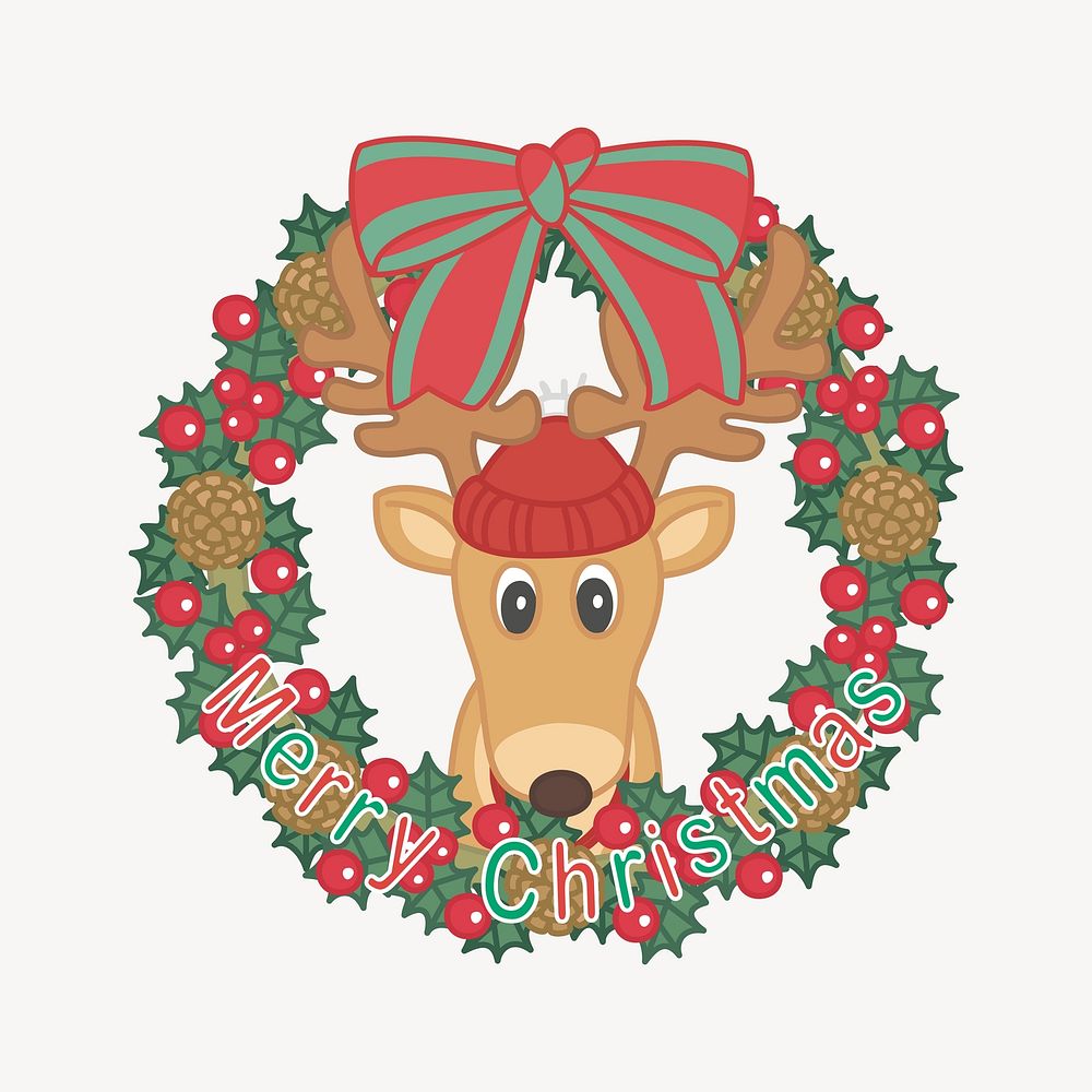 Merry Christmas reindeer clip art vector. Free public domain CC0 image.