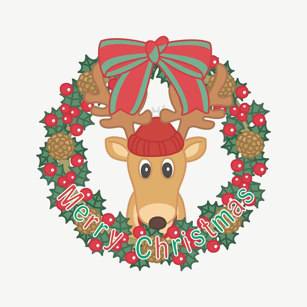 Merry Christmas reindeer clipart illustration psd. Free public domain CC0 image.