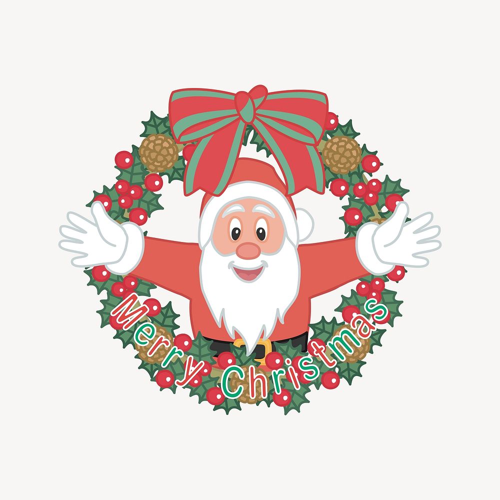 Merry Christmas wreath clip art vector. Free public domain CC0 image.