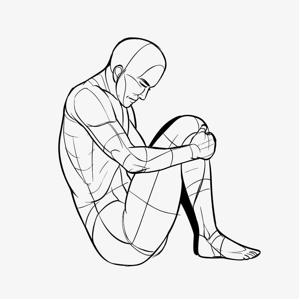 Depressed man sketch clip art vector. Free public domain CC0 image.