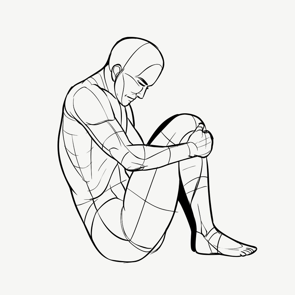 Depressed man sketch clipart illustration psd. Free public domain CC0 image.