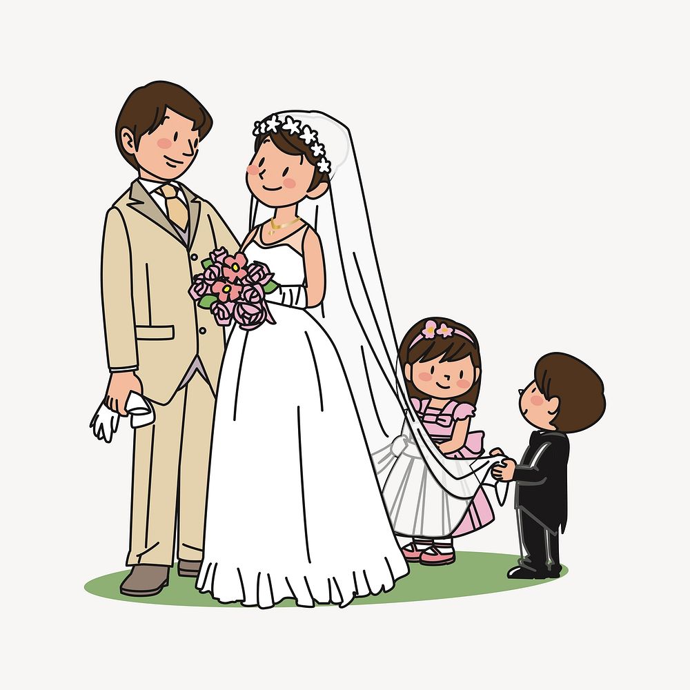 Wedding family cartoon clip art vector. Free public domain CC0 image.
