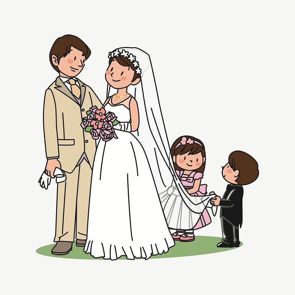 Wedding family cartoon clipart illustration psd. Free public domain CC0 image.