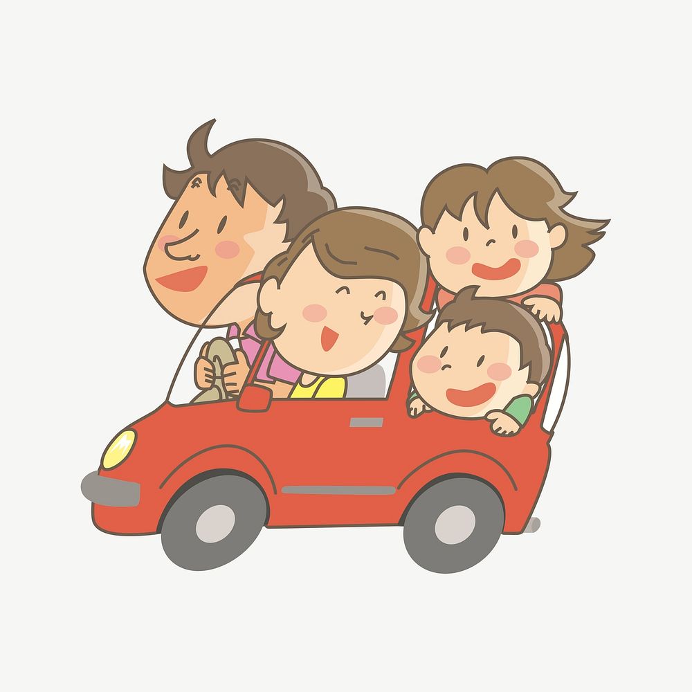 Family in car clipart illustration psd. Free public domain CC0 image.