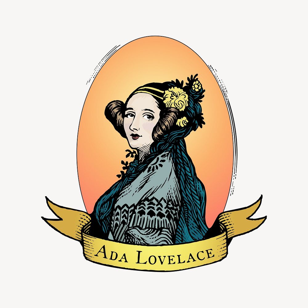 Ada Lovelace portrait clip art vector. Free public domain CC0 image.