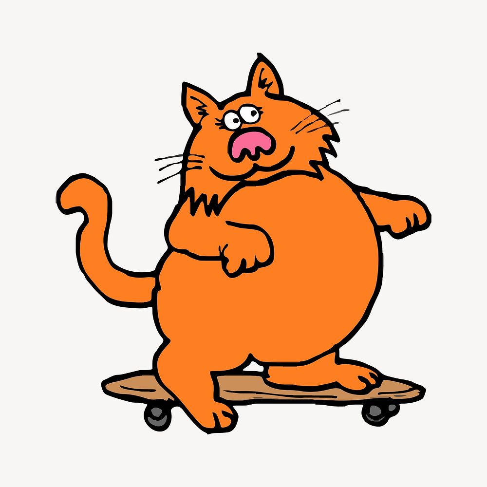 Cat on skateboard illustration. Free public domain CC0 image.