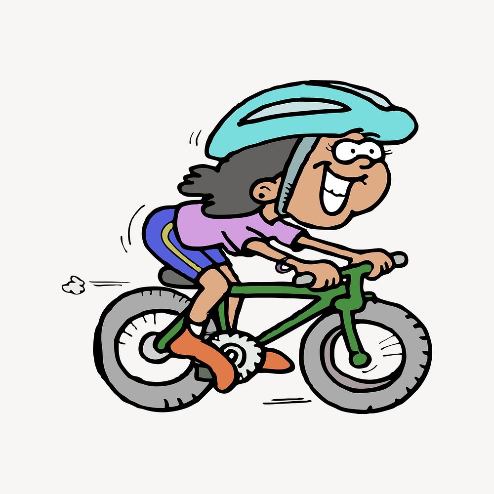 Woman riding bicycle illustration. Free public domain CC0 image.